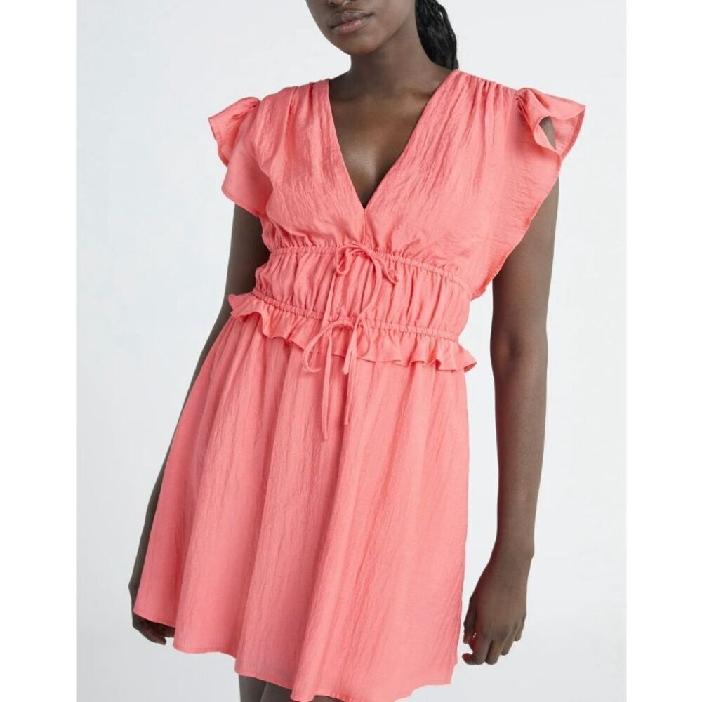 Scoop orange ruffled tie bust sundress size small